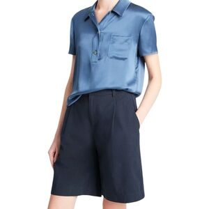 Vince Washed Cotton Pleated Wide-Leg Shorts in Coastal Blue